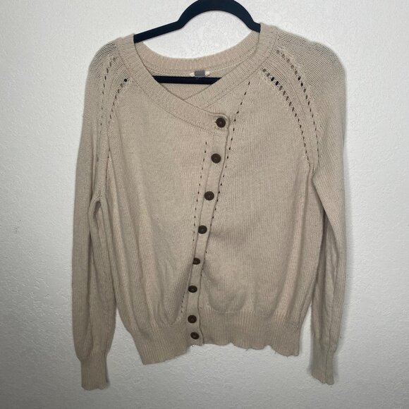Fossil Merino Wool Cashmere Button Up Cardigan Sweater Womens Size S Beige Neutr - Picture 1 of 8
